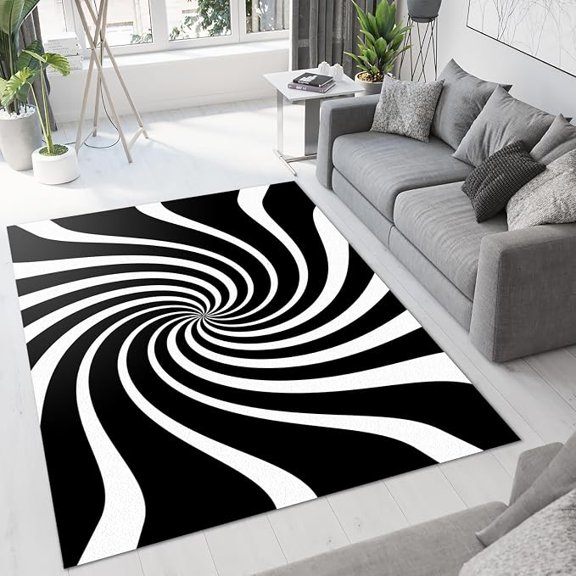 Black and White Swirl Large Area Rug, Abstract Distorted Optical Illusion Non Slip Print Rugs, Soft Machine Washable Carpet for Indoor Bedroom Living Room Office Decor Rug 4 x 6ft
