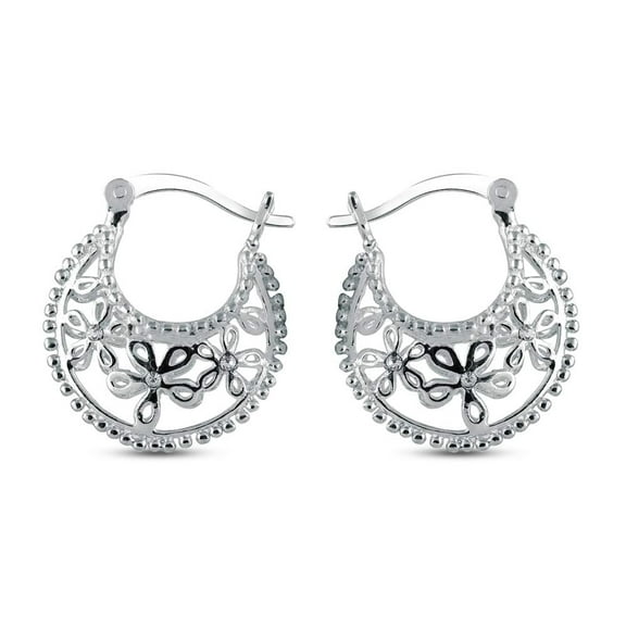 LeCalla 925 Sterling Silver Filigree Basket Hoop Earrings Cubic-Zirconia for Teen and Women 18MM