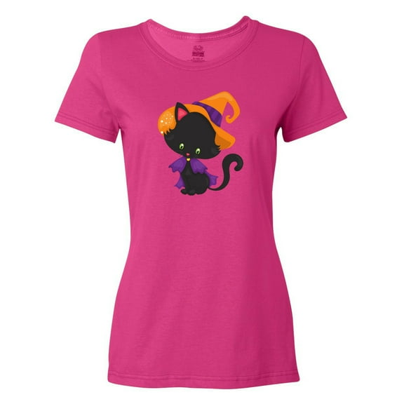 Inktastic Halloween Cat, Cute Cat, Black Cat, Witch Hat Women's T-Shirt