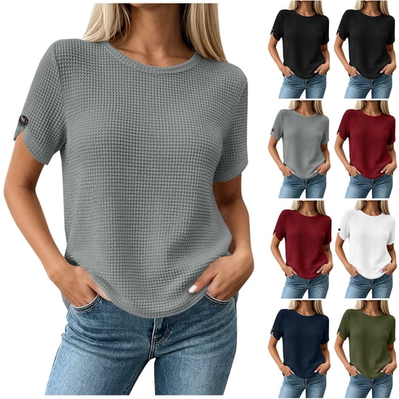 ClodeEU Women's Round Neck Short Sleeve T-Shirt,Casual Solid Color Loose Fit Top Army Green,Women's Plus L