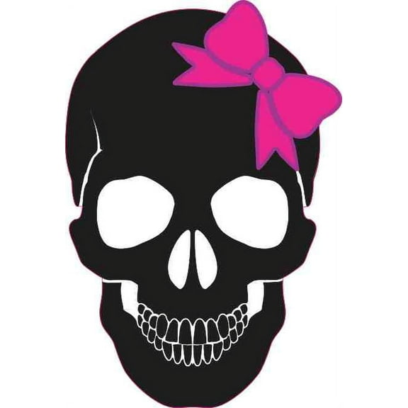 3.5X5 Black Skull with Pink and Purple Bow Bumper Sticker Vinyl Truck Sign