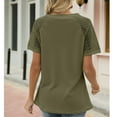 thumbnail image 4 of Usmixi Womens Summer Tops Short Sleeve V-Neck Solid Shirts Sexy Lace Trim Soft Knitted Waffle Tunic Blouse Army Green M, 4 of 4