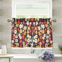 Yayeee Kitchen Curtains Tier Pair Light Filtering 27"x24" Rod Pocket Short Cafe Window Panel, Red Floral