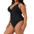 thumbnail image 3 of Agnes Orinda Women's Plus Size 2 Piece Tankini Swimsuit Halter Backless Tummy Control Bikini Beach Bathing Suits 1X Black, 3 of 7