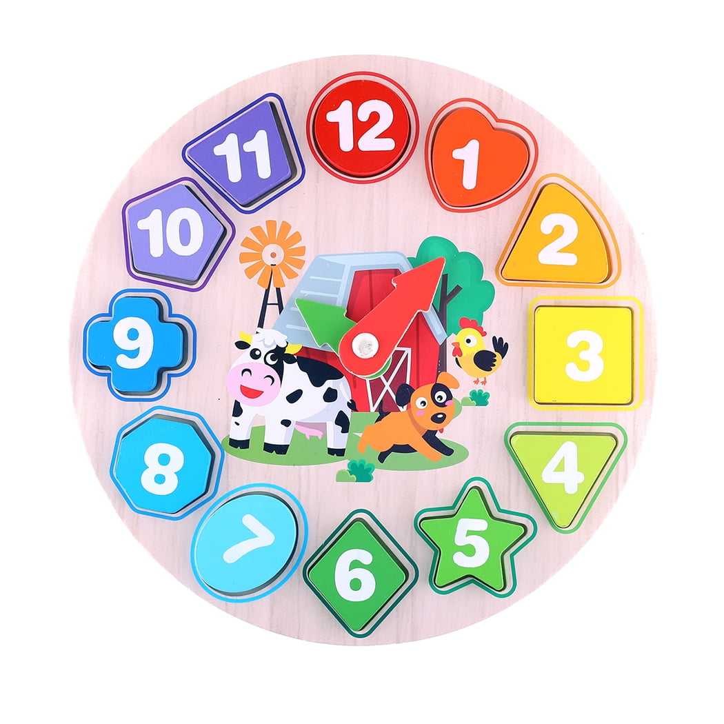 Wooden toy counting & shape sorting CLOCK learning time puzzle educational age3+ 