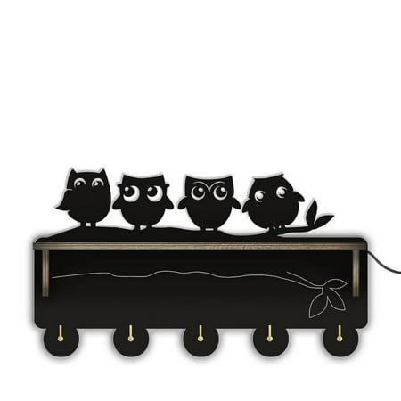 

AUMIY Four Cartoon Owls Wall Wooden Hook Rack Wildlife Animal Owl Family Entryway Organizer Home Decor Hook Hanger Handbag Keys Holder