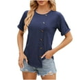 thumbnail image 3 of CALAFEBILA Women Tshirts Under $10 Button Up Summer Blouses for Women Plus,Women Fashion Solid Color Blouse Summer Short Sleeve Crew Neck Asymmetrical Hem Tops for Women, 3 of 6