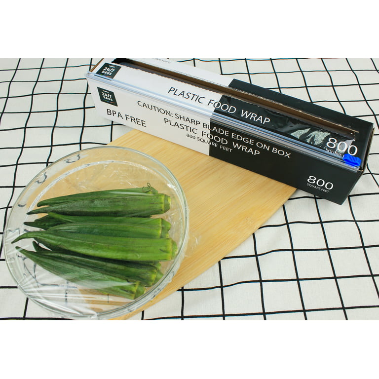Clear Plastic Food Wrap, 1600 SQ. FT. BPA-Free, Optional Slider Cutter &  Edge Blade