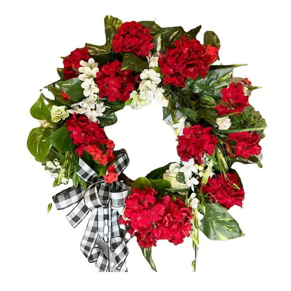 45CM Red Geranium Wreath - Spring/Summer Front Door Decor,with Cardboard Box (  $2), Vibrant Red Blooms,Welcome Wreath, Home Entrance Accent, Seasonal Decor Summer Wreath Home Decor(Red)