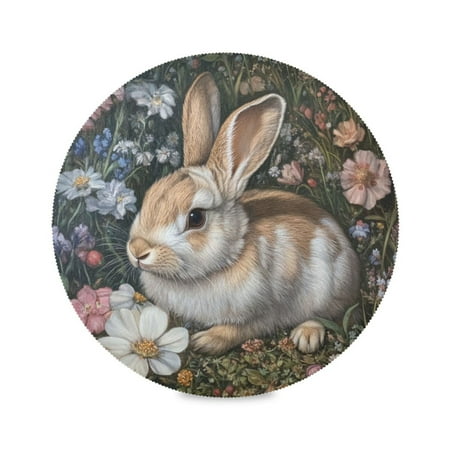 

Round Plate Mat 15.4x15.4 Inchesx1 Placemat Table Mat Kitchen Mat Coffee Mat Fabric Thick Strong Wear-Resistant Heat Resistance Garden Cute Gray Rabbit