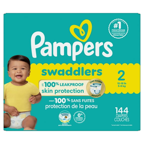 Pampers Swaddlers Diapers, Size 2 (10-22 lbs), Absorbent, Keeps Baby Dry and Comfortable, Skin Safe Disposable Baby Diaper