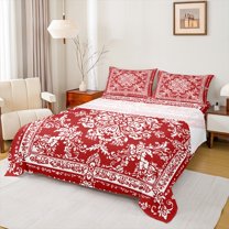 Manfei Boho Exotic Style Bed Sheets,Retro Victorian Floral King Sheets,White Baroque Flower Sheet Set For Adults,Microfiber Bedroom Decor,4 Pieces