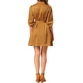 thumbnail image 3 of MODA NOVA Junior's Half Sleeve Waist Belted Button Down Point Collar Shirt Dress caramel M, 3 of 6
