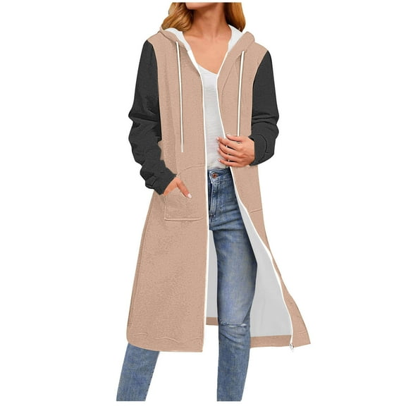 Women's Sweatshirt Women's Hoodie Casual Long Sleeve Color Block Top with Zipper and Drawstring for Daily Wear Women's Apparel Hooded Design with Pockets