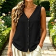 thumbnail image 3 of Perfectbot Women’s V-Neck Sleeveless Button-Down Tank Top – Lightweight Flowy Summer Blouse for Beach & Casual Wear, 3 of 6