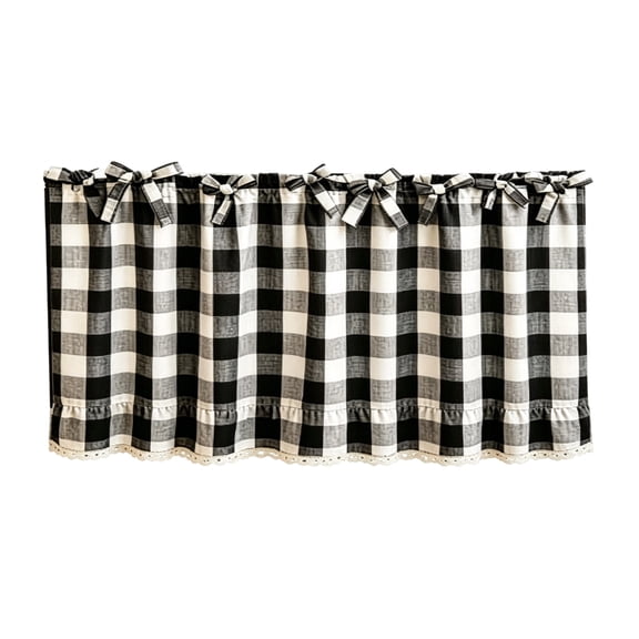 Handmade Ruffled Oven Curtain with Ribbon Ties Farmhouse Style Polyester Dishwasher Cover Hide Appliance Skirt for Stove Decor, 30x21.3 in