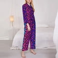 thumbnail image 3 of Fuzoiu Leopard Neon Rainbow Gradient Print Women's Long-Sleeved Pajama,Lounge Button Down Nightwear,Womens Notch Collar Pajama Set-X-Large, 3 of 7