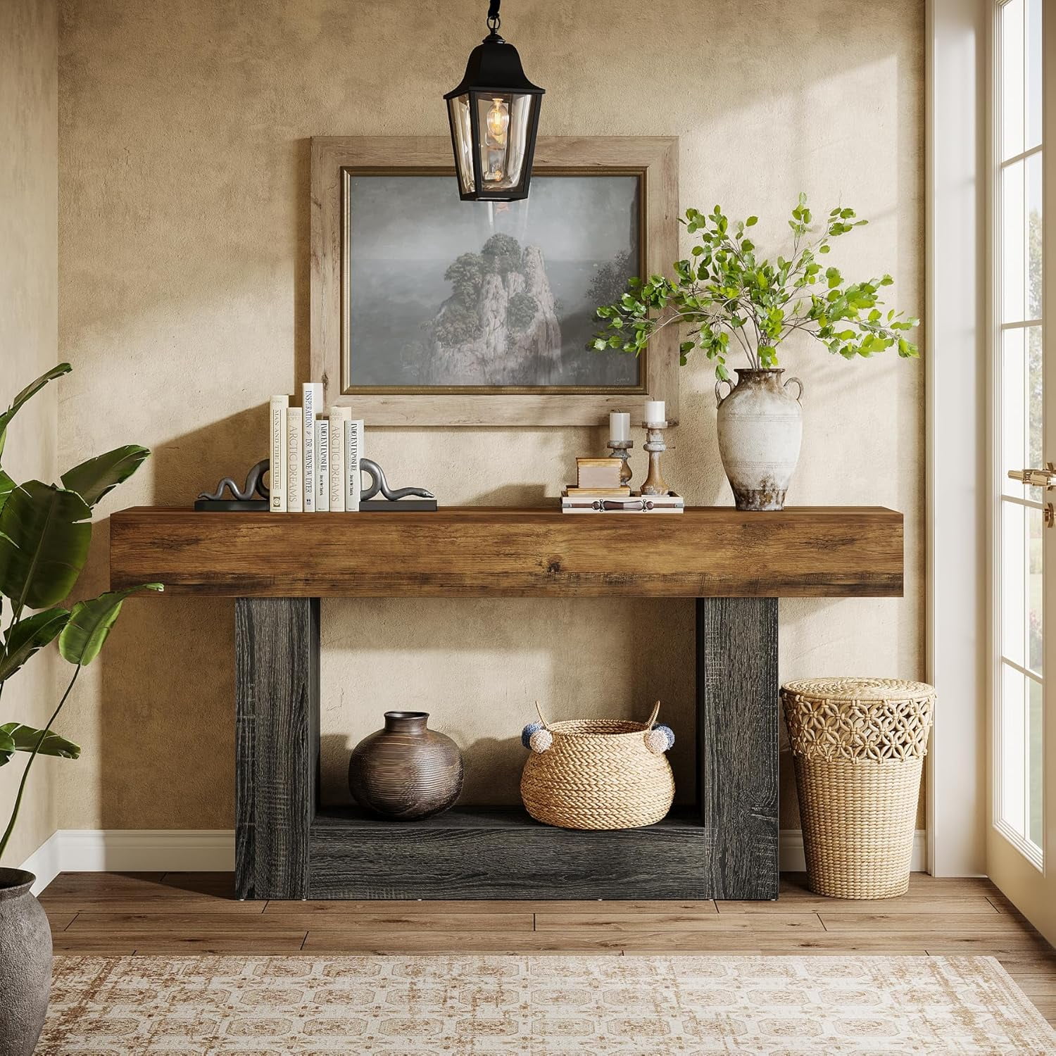 Tribesigns 63-Inch Long Console Table, 2-Tier Entryway Table Sofa Table with Storage