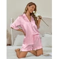 thumbnail image 3 of Ekouaer Silk Satin Pajamas for Women Print 2 Piece Button Down Pjs Shorts Set Ruffle Sleepwear, 3 of 6