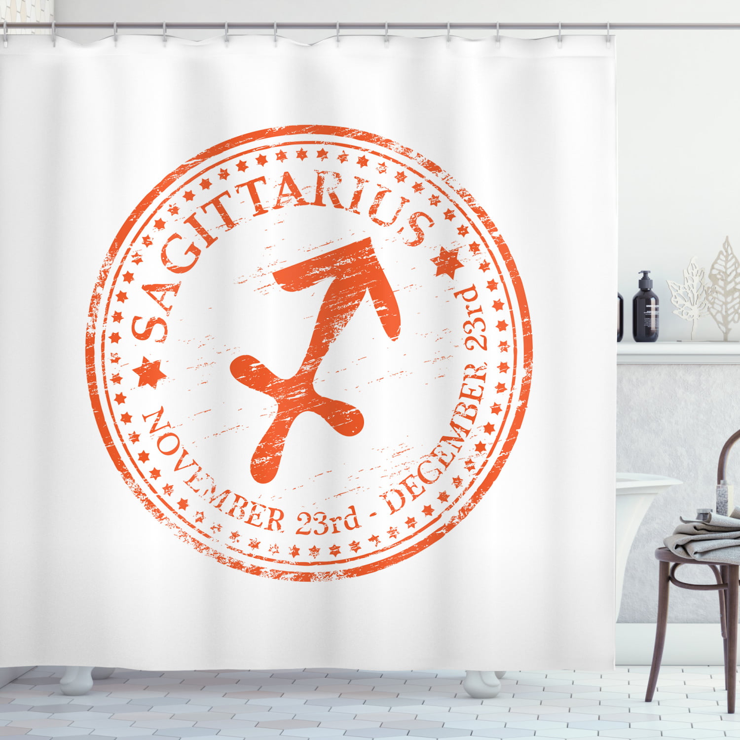 Details about  / Sagittarius Shower Curtain Grunge Zodiac Print for Bathroom