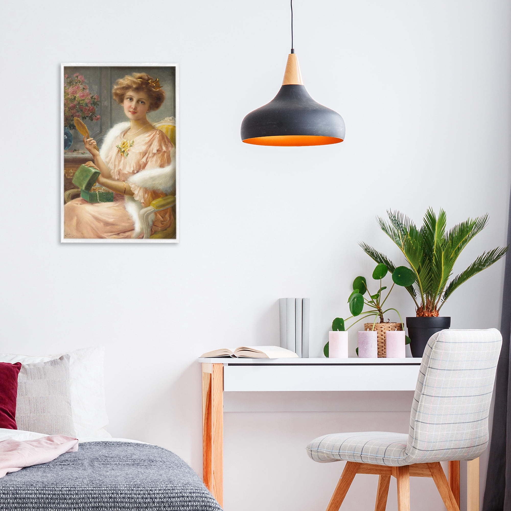 Stupell Industries Young Lady with Mirror White Framed Giclee Art, design by Tina LeCour