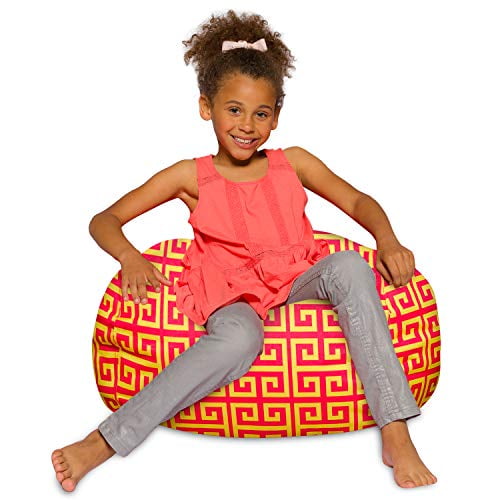 Posh Creations Bean Bag Chair for Kids, Teens, and Adults Includes Removable and Machine Washable Cover, 27in - Medium, Pattern Scrolls Red and Yellow