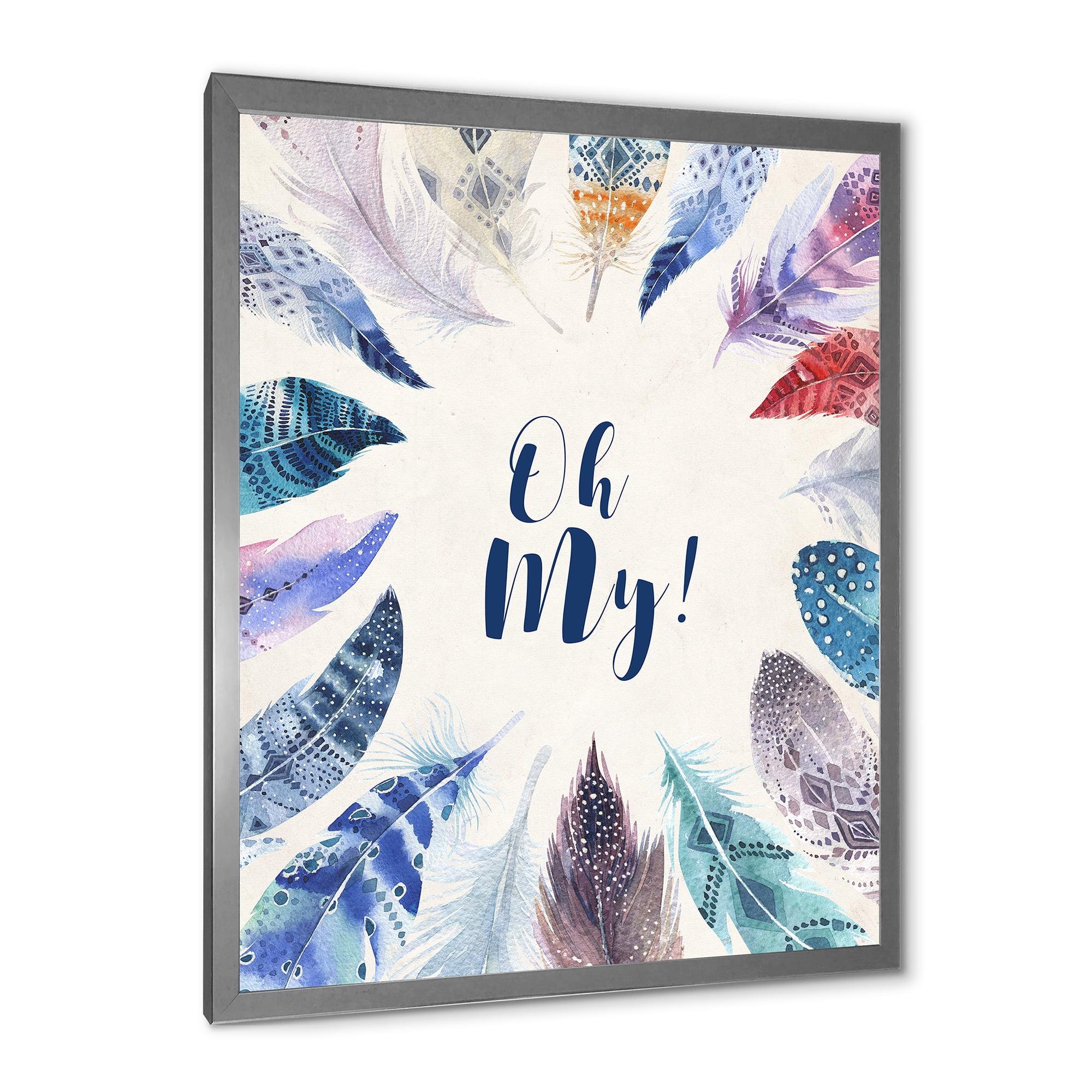 Designart 'Vital Blue Feathers Oh My' Bohemian & Eclectic Framed Art Print
