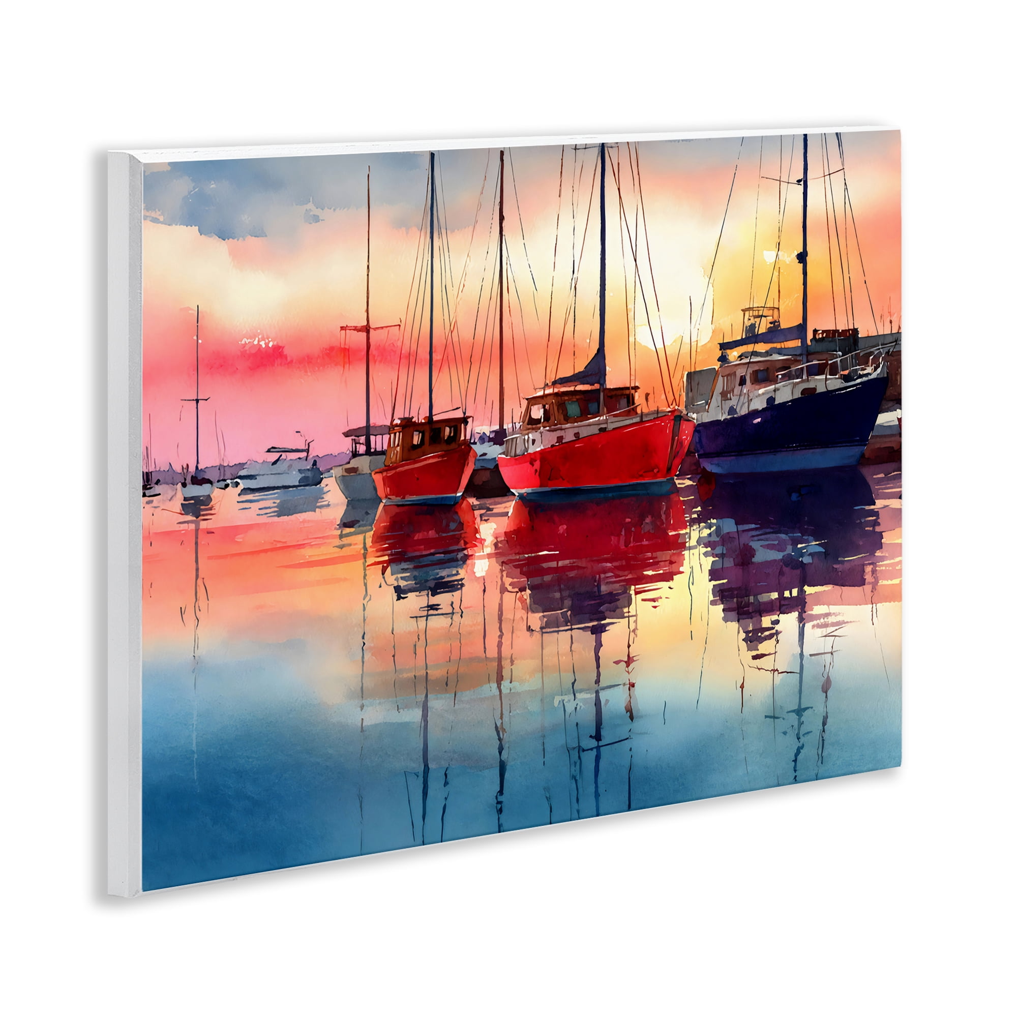 Stupell Industries Red & Blue Boats at Sunset Wall Plaque Art, design by Franklyn Gregory