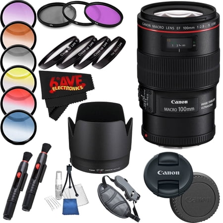 Canon EF 100mm F/2.8L Macro IS USM Lens (No Warranty) Professional Accessory Combo (International Version)