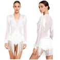 thumbnail image 2 of Aislor Women Latin Tango Fringe Dance Dress Singer Performance Stage Ballroom Rumba Chacha Skirt White XXL, 2 of 7