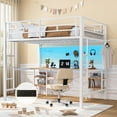 thumbnail image 4 of Loft Bed Twin Size with Desk, UHOMEPRO Metal Loft Bed with 4 Storage Shelves, Power Outlet, LED Lights, DIY Mesh, Clothes Rail, Safety Guardrail and 2 Ladders, Loft Bed for Teen Adult, White, 4 of 14