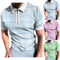 thumbnail image 3 of Golf Polos for Men Shirts Spring Summer Short Sleeve Zipper Lapel Plaid Print Casual Men'S Clothing, 3 of 3