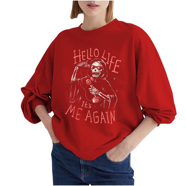 Blusa de manga larga suelta con estampado de moda para mujer, blusas informales con cuello redondo, sudaderas con capucha Fridja fjkfkj2992