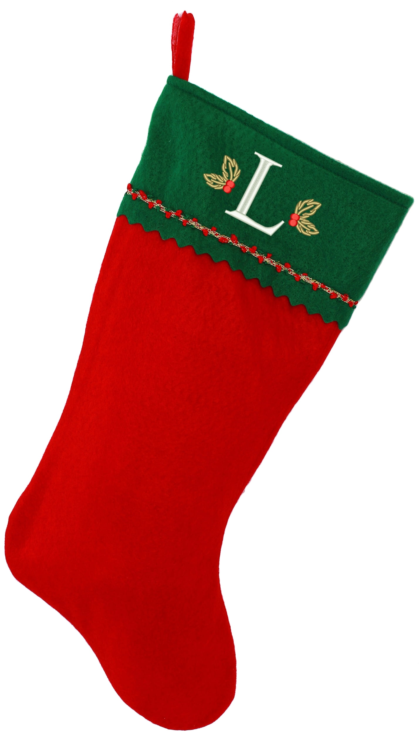 Initial M Monogrammed Me Embroidered Initial Christmas Stocking Red and White Plush