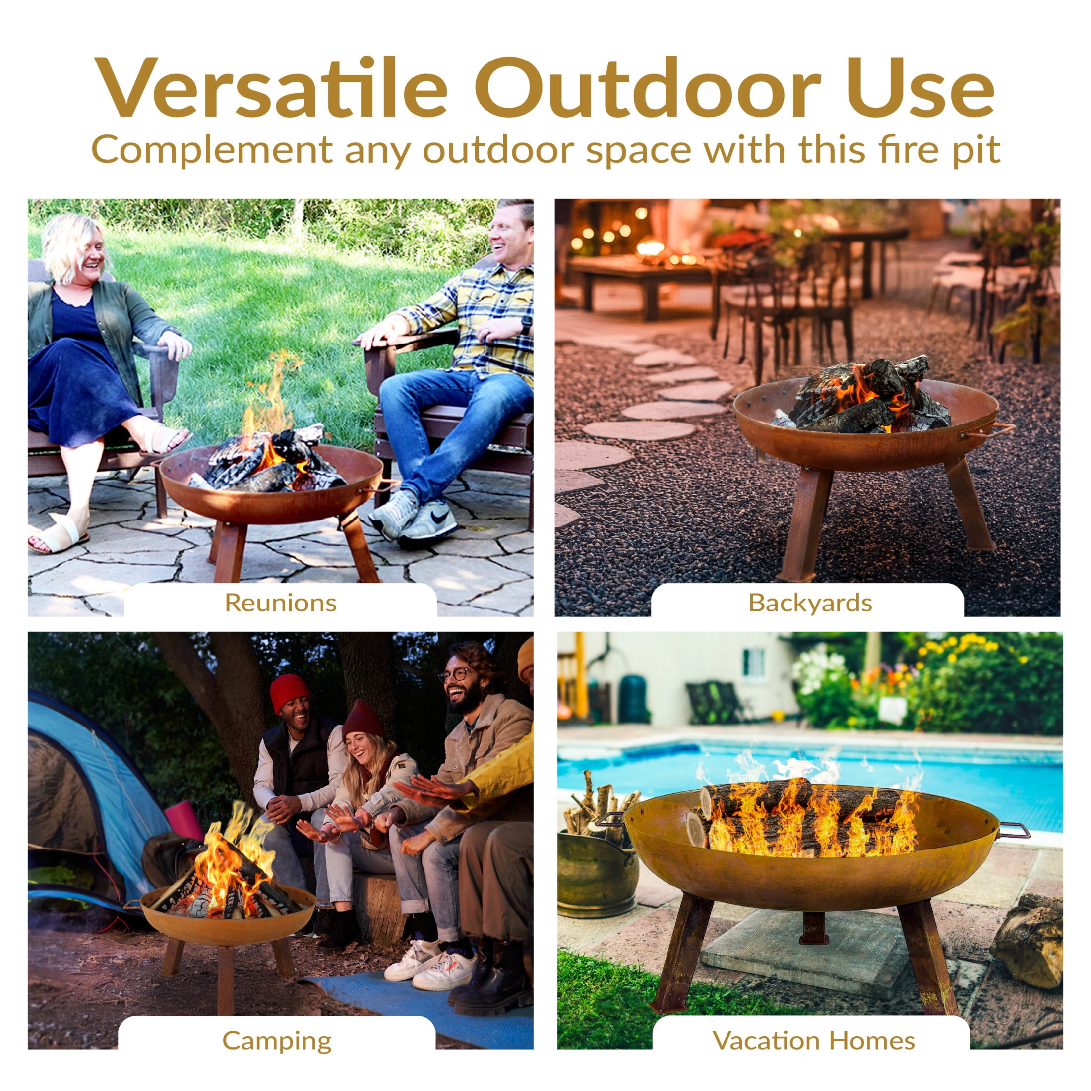 Sunnydaze 24" Round Wood-Burning Rust Finish Cast Iron Rustic Fire Pit Bowl with Handles