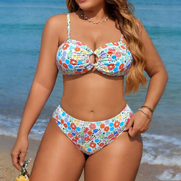 Traje de baño tankini de talla grande para mujer, bikini sin tirantes con recortes florales, traje de baño de dos piezas, traje de baño de dos piezas para mujer, trajes de baño tankini para mujer, tra