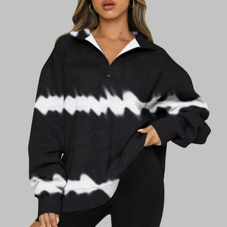 

Zedker Fall Sweatshirts For Women Plus Size Fashion Women Casual Print Lapel Neck Long Sleeve Loose T-Shirt Blouse Pullover Tops