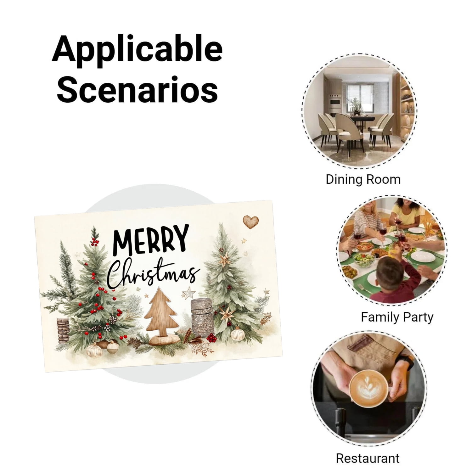 Jbralid Merry Christmas Tree Holiday Table Mat Set of 6 for Home Kitchen Table Decor 12x18 inch