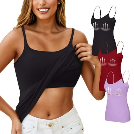 Nokdvo Bra Tank Tops for Women Shelf Bra Camisoles Adjustable Spaghetti Strap Shelf Bras Yoga Workout Basic Padded Undershirts Purple 5XL