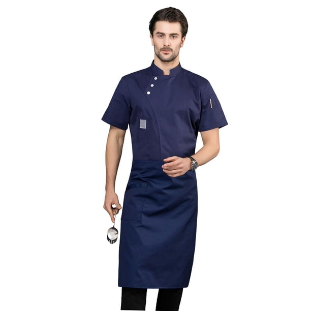 Ropa de abrigo de Chef, ropa de camarero de manga corta, transpirable, absorbente del sudor Azul 4XL Yuyangstore Chaquetas de cocinero