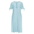 thumbnail image 4 of Stamzod Women's V-Neck Dresses 2026 Summer Eyelet Short Sleeve Casual Midi Dress Beach Vacation Clothes Light Blue-1 M, 4 of 6