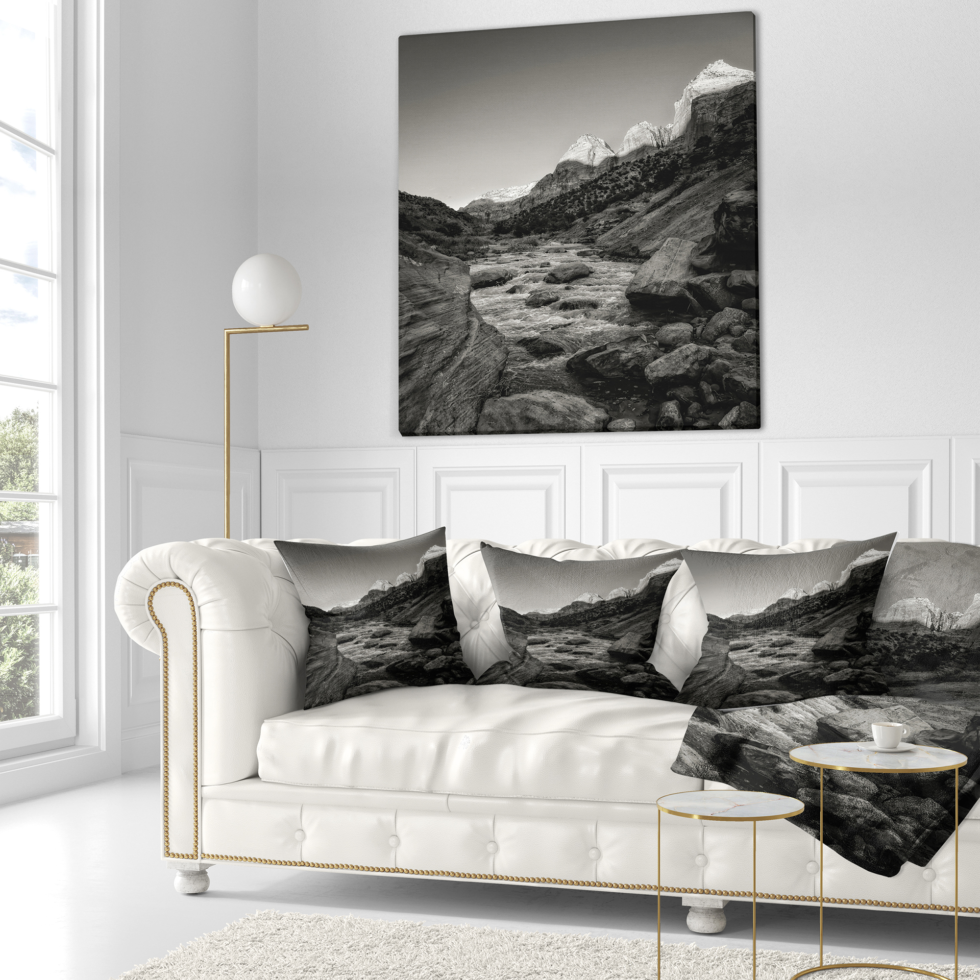Designart Dark Rapid Virgin River - Landscape Photography Throw Pillow - 18x18