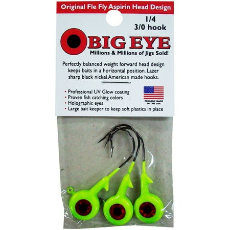 - Fle-Fly Big Eye Jig Head, 1/4 oz, Chartreuse