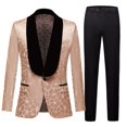 thumbnail image 1 of Men's 2 Piece Shawl Lapel Tuxedo Suits, Jacquard One Button Shawl Collar Blazer, 1 of 4