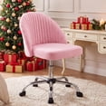 thumbnail image 3 of Vyrox Home Office Chair, Adjustable Swivel Vanity Chair with Wheels, Upholstered Mid-Back Rolling Task Chair, Armless Desk Chair for Bedroom, Living Room, Study, Pink, 3 of 9