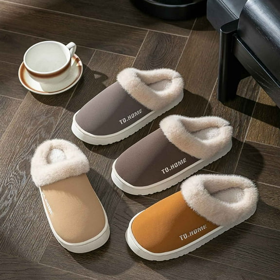 Lenago Winter Slippers for Women Solid Color House Slippers Lightweight Rubber Sole Anti-Slip Room Shoes with Cozy Platform Fleece Lined Indoor Shoes Hotel Slipper