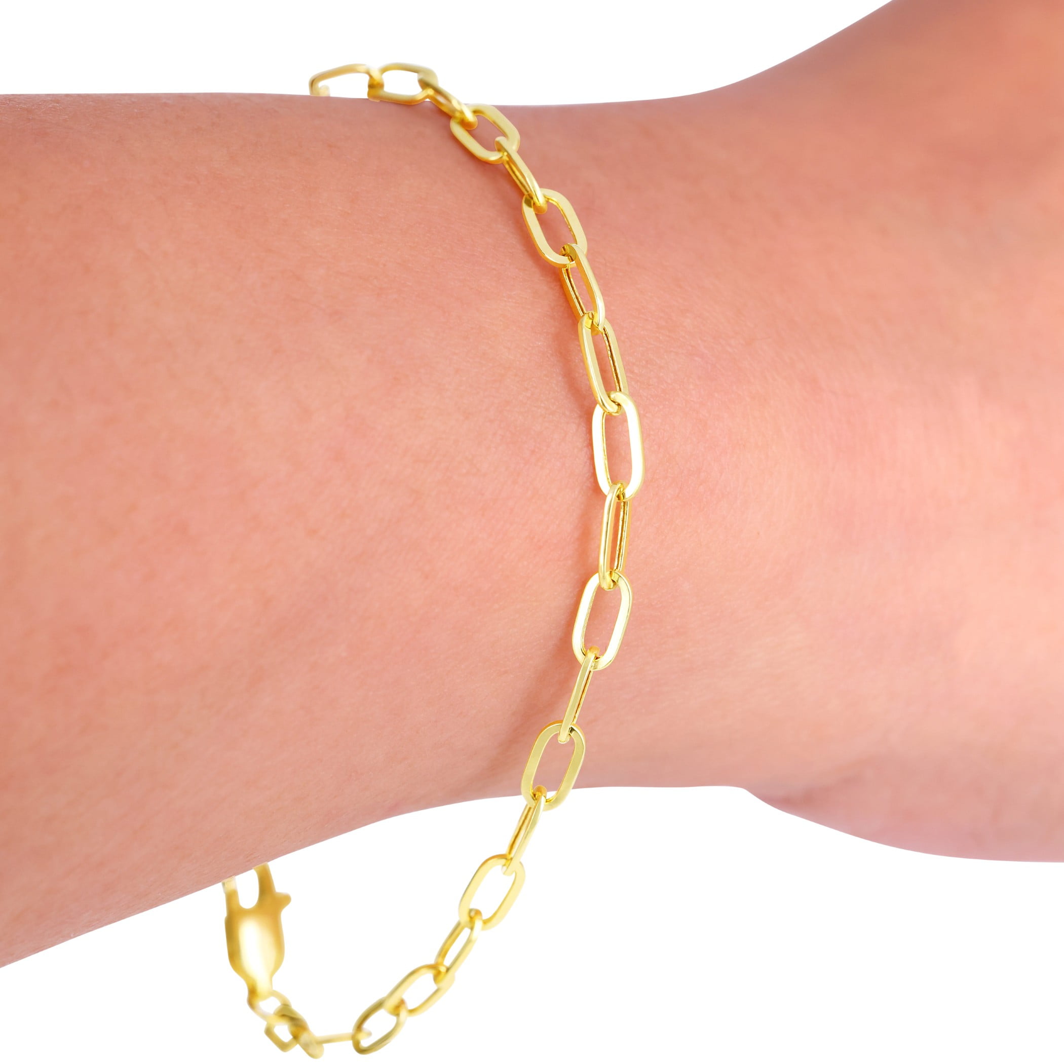 Nuragold 14k Real Yellow Gold Paperclip 3mm Elongated Cable Link Bracelet (7"-8") Italian Jewelry for Men & Women
