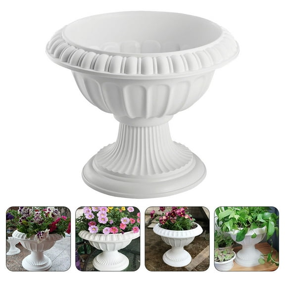Raindrops Classic White Urn Planters Plastic Decorative Plant Holder for Front Porch