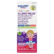 Equate Children's Allergy Relief Non-Drowsy Fexofenadine HCl Antihistamine Liquid Oral Suspension, Berry Flavor, 30 mg, 4 fl oz