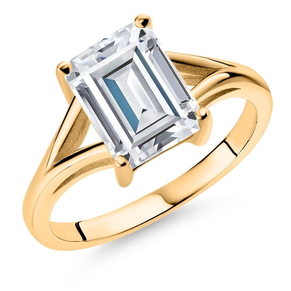Gem Stone King 925 Sterling Silver CZ Simulated Diamond Solitaire Engagement Ring for Women (4.02 Cttw, Emerald Cut 9X7MM, Available in Size 5,6,7,8,9)